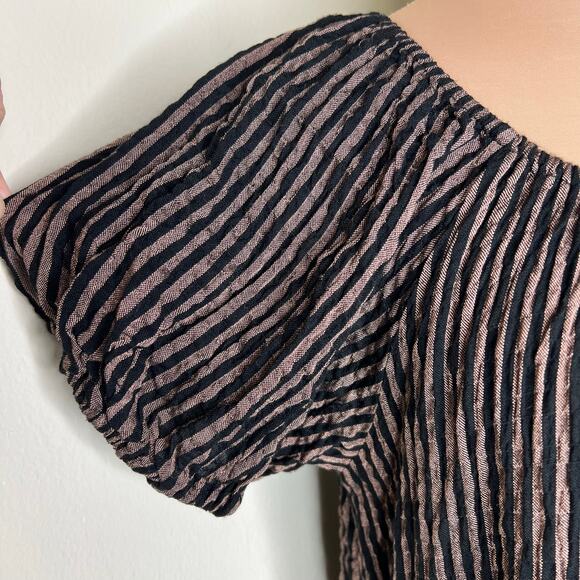 Jane and Delancey Blouson Top Small Brown Black Stripe Off The Shoulder Crinkle - Picture 5 of 10